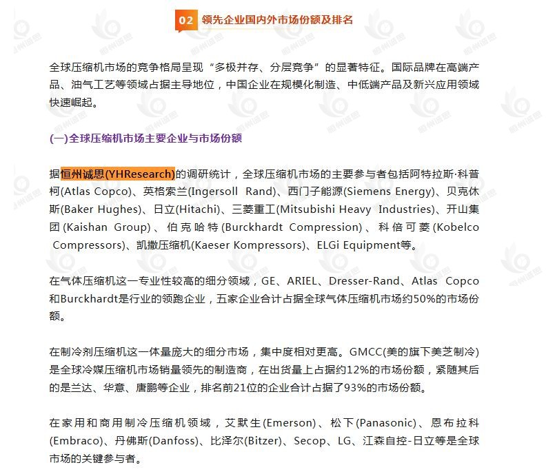 6月17日恒州诚思（YHResearch）发布的压缩机市场报告被微信公众号：中研普华集团 引用