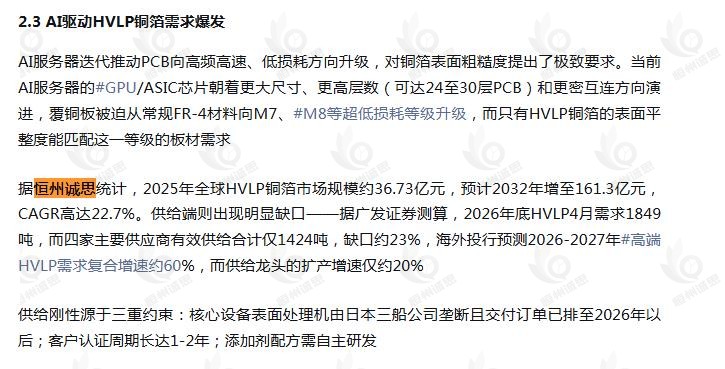 6月18日恒州诚思（YHResearch）发布的HVLP铜箔市场报告被微信公众号：牛哥的复利笔记 引用