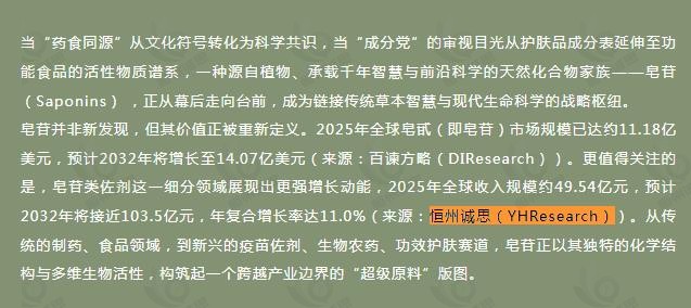 7月7日恒州诚思（YHResearch）发布的皂甙、皂苷类佐剂市场报告被微信公众号：未来食品港 引用