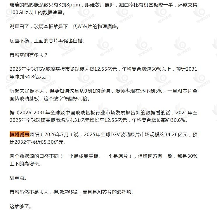 8月24号微信公众号：梁小姐的咖啡产业链引用了恒州诚思（YHResearch）发布的TGV玻璃原片市场报告